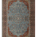 Nilofar Halo – Hand Knotted Silk Rug in Turquoise Blue/Rust