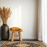 Shahanai _ Hand Knotted Silk Rug In  Navy Blue/ Gold