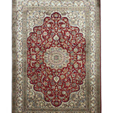 Rudbaran – Hand Knotted Silk Rug in Ribbon Red/Sage Green