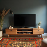 Anara - Hand Knotted Wool Rug In Navy Blue/ Orange