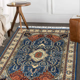 Naureen - Hand Knotted Wool Rug in Cobalt Blue/Rust Red