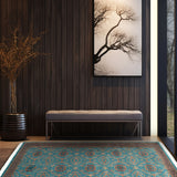 Khorasan - Hand Knotted Wool Rug In Turquoise Blue/Red
