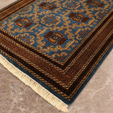 Darvish Rose – Hand Knotted Wool Rug in Prussian Blue/Brown
