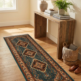 Kohsafar – Hand Knotted Wool Rug in Turquoise Blue/Cream