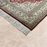 Rudbaran – Hand Knotted Silk Rug in Ribbon Red/Sage Green