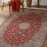 Ruhara – Hand Knotted Silk Rug in Red/Ivory