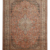Sanjh-e-Bagh – Hand Knotted Silk Rug in Peach/Sage Green