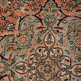 Sanjh-e-Bagh – Hand Knotted Silk Rug in Peach/Sage Green