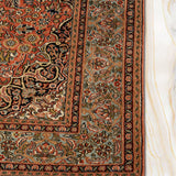 Sanjh-e-Bagh – Hand Knotted Silk Rug in Peach/Sage Green