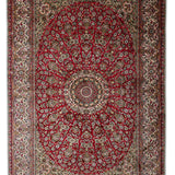 Gulzar-e-Dastkaar – Hand Knotted Silk Rug in Red/Sage Green