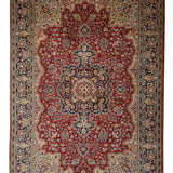 Crown of Isfahan – Hand Knotted Silk Rug in Red/Navy Blue
