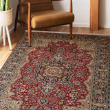 Crown of Isfahan – Hand Knotted Silk Rug in Red/Navy Blue