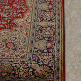 Crown of Isfahan – Hand Knotted Silk Rug in Red/Navy Blue