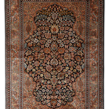 Midnight Orchard – Hand Knotted Silk Rug in Navy Blue/Peach