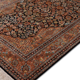 Midnight Orchard – Hand Knotted Silk Rug in Navy Blue/Peach