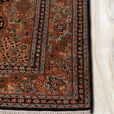 Midnight Orchard – Hand Knotted Silk Rug in Navy Blue/Peach