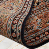 Midnight Orchard – Hand Knotted Silk Rug in Navy Blue/Peach