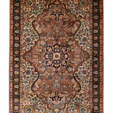 Mehrab Bloom – Hand Knotted Silk Rug in Peach/Navy Blue