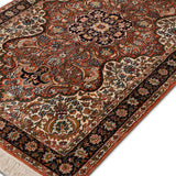 Mehrab Bloom – Hand Knotted Silk Rug in Peach/Navy Blue
