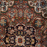 Mehrab Bloom – Hand Knotted Silk Rug in Peach/Navy Blue