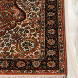 Mehrab Bloom – Hand Knotted Silk Rug in Peach/Navy Blue