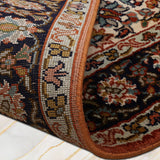 Mehrab Bloom – Hand Knotted Silk Rug in Peach/Navy Blue