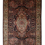 Zameen Noor – Hand Knotted Silk Rug in Navy Blue/Ivory