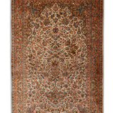 Gulrez Field – Hand Knotted Silk Rug in Cream/Peach