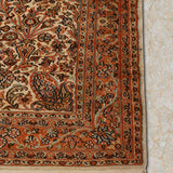Gulrez Field – Hand Knotted Silk Rug in Cream/Peach