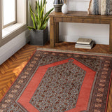 Mehrang Gate – Hand Knotted Silk Rug in Peach/Ivory