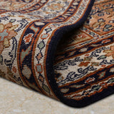 Neelhar Grid – Hand Knotted Silk Rug in Navy Blue/Peach