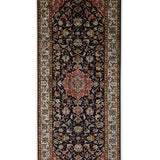 Neelkanth Rekha – Hand Knotted Silk Rug in Navy Blue/Peach
