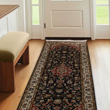 Neelkanth Rekha – Hand Knotted Silk Rug in Navy Blue/Peach