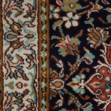 Neelkanth Rekha – Hand Knotted Silk Rug in Navy Blue/Peach