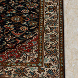 Neelkanth Rekha – Hand Knotted Silk Rug in Navy Blue/Peach