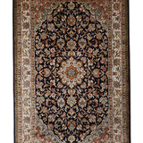 Siyah Gulshan – Hand Knotted Silk Rug in Navy Blue/Cream