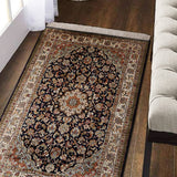 Siyah Gulshan – Hand Knotted Silk Rug in Navy Blue/Cream
