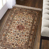 Ivory Palisade – Hand Knotted Silk Rug in Cream/Mushroom