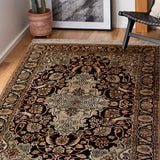Midnight Verdure – Hand Knotted Silk Rug in Navy Blue/Sage Green