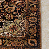 Midnight Verdure – Hand Knotted Silk Rug in Navy Blue/Sage Green