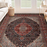 Samudra – Hand Knotted Wool Rug in Navy Blue/Rust