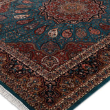 Khubsoorat – Hand Knotted Wool Rug in Turquoise Blue/Rust