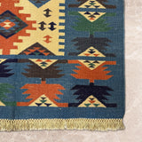 Aazaan – Handwoven Cotton Rug in Blue/Yellow
