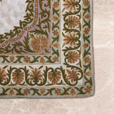 Aranya Bloom – Chain Stitch Embroidery Cotton Rug in Cream/Olive Green