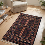 Neelambara Chahat – Hand Knotted Wool Rug in Navy Blue/Wine Red