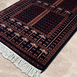 Neelambara Chahat – Hand Knotted Wool Rug in Navy Blue/Wine Red