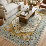 Neelam-e-Sahar – Hand Knotted Wool Rug in Blue/Mustard
