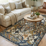 Afsar-e-Neel – Hand Knotted Wool Rug in Blue/Cream