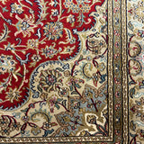 Rudbaran – Hand Knotted Silk Rug in Ribbon Red/Sage Green