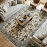 Safarnama – Hand Knotted Wool Rug in Cream/Grey